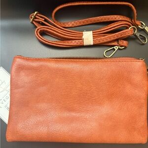 NWT Jen & Co Leather Crossbody/Wristlet Clutch - Camel